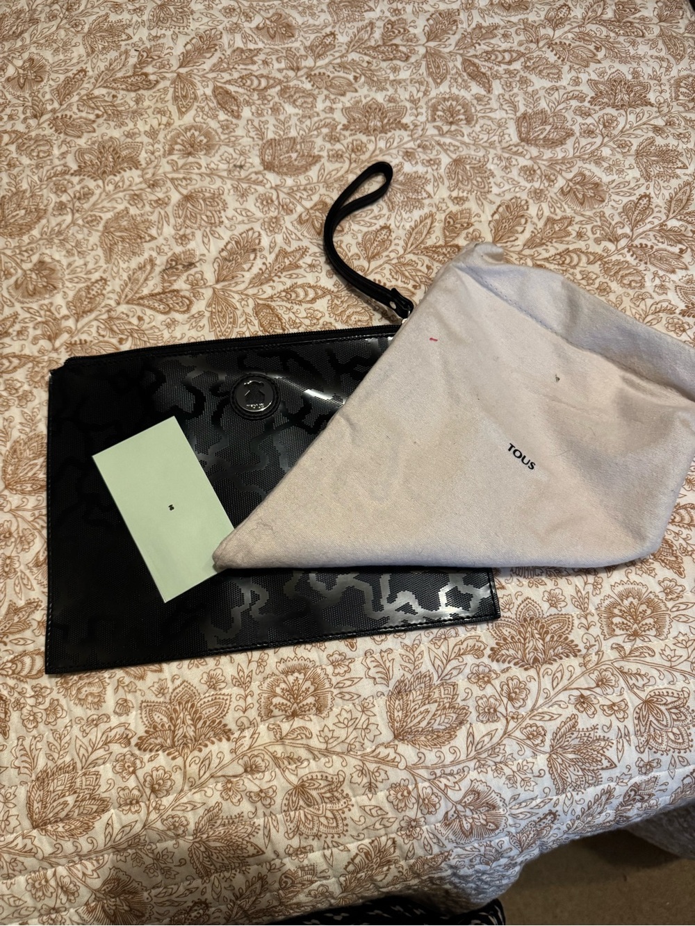 TOUS Black Patent Wristlet Clutch with Glossy Logo